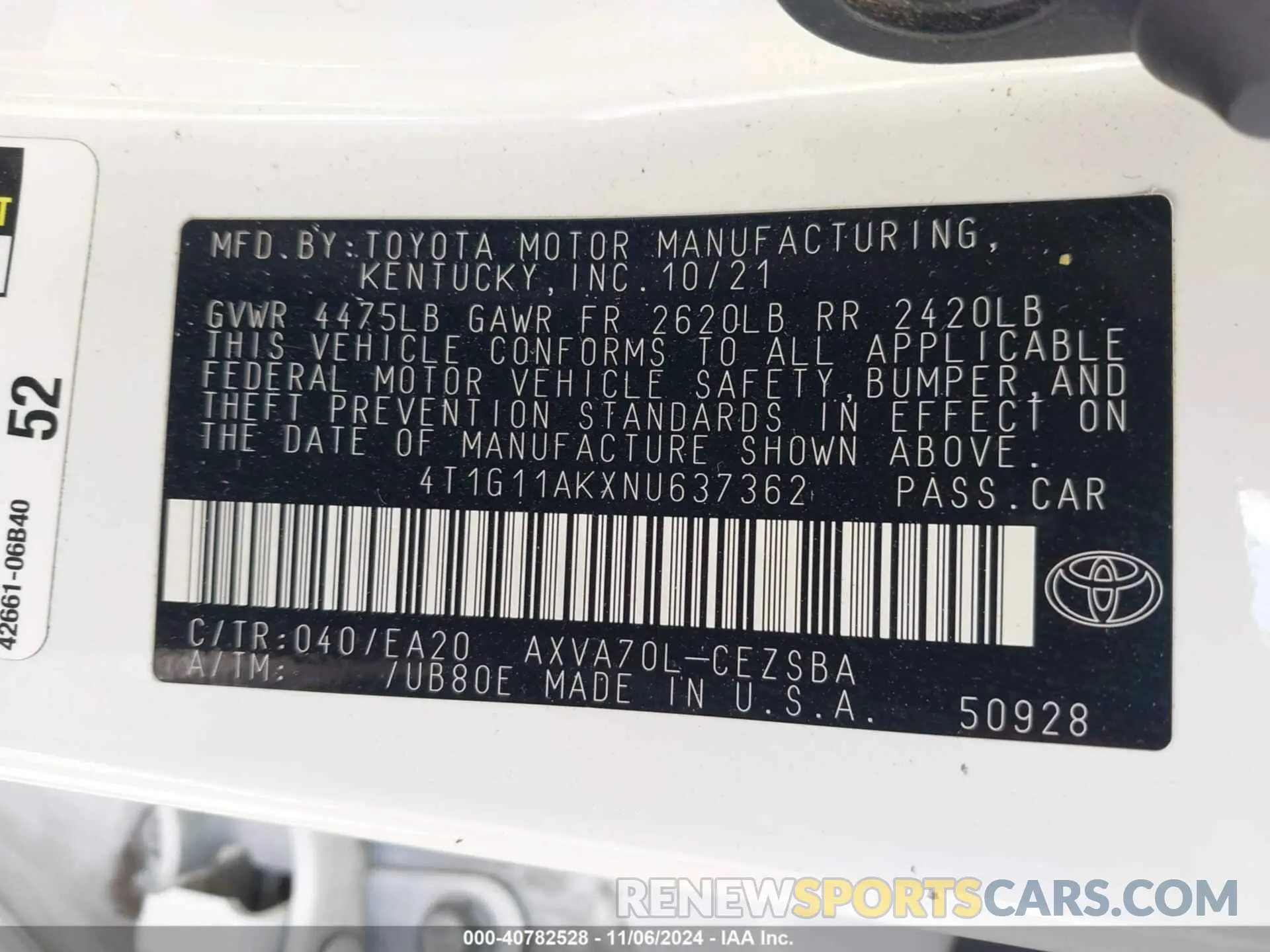 9 fotografías del automóvil dañado 4T1G11AKXNU637362 TOYOTA CAMRY 2022