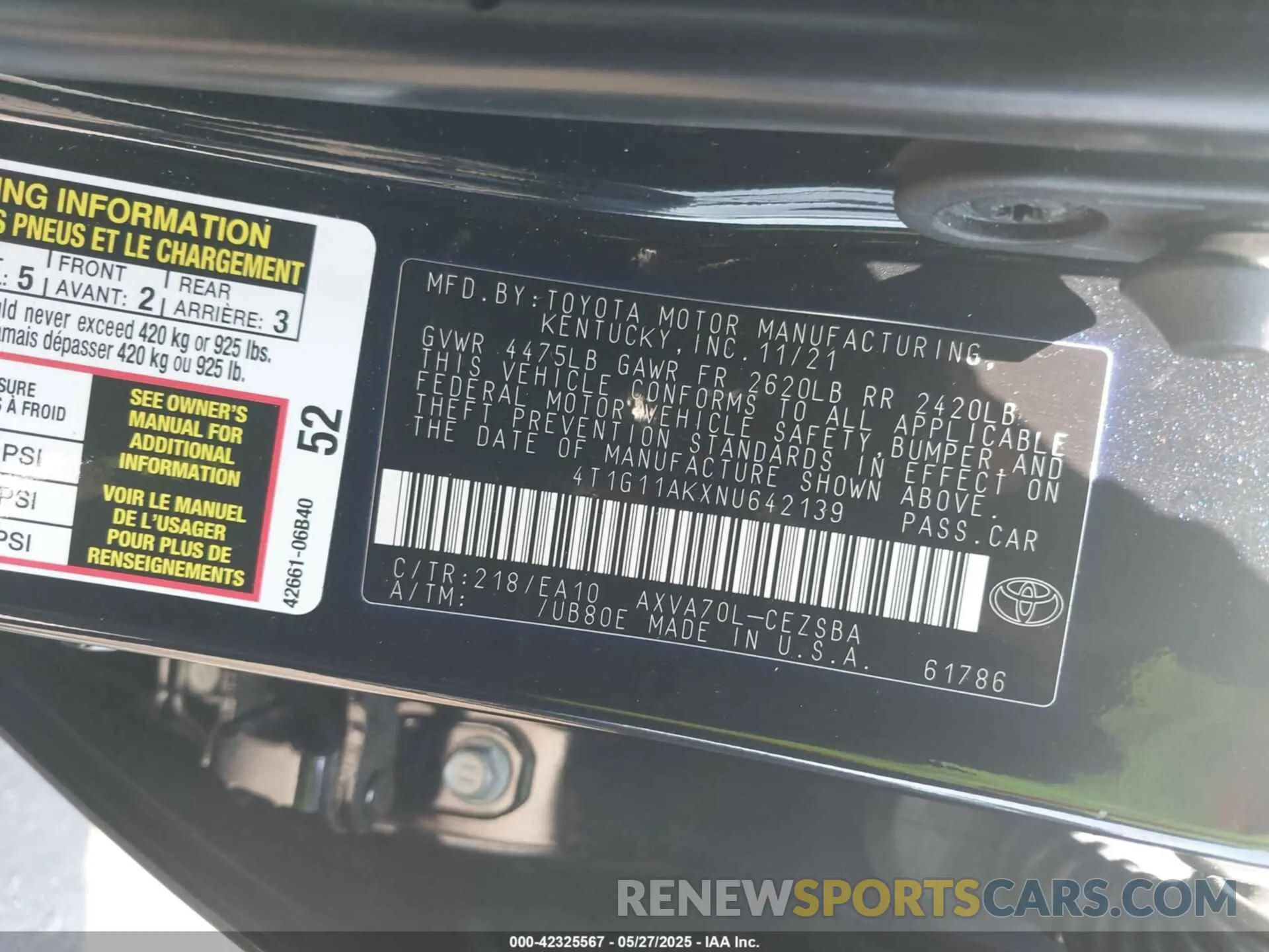 9 fotografías del automóvil dañado 4T1G11AKXNU642139 TOYOTA CAMRY 2022