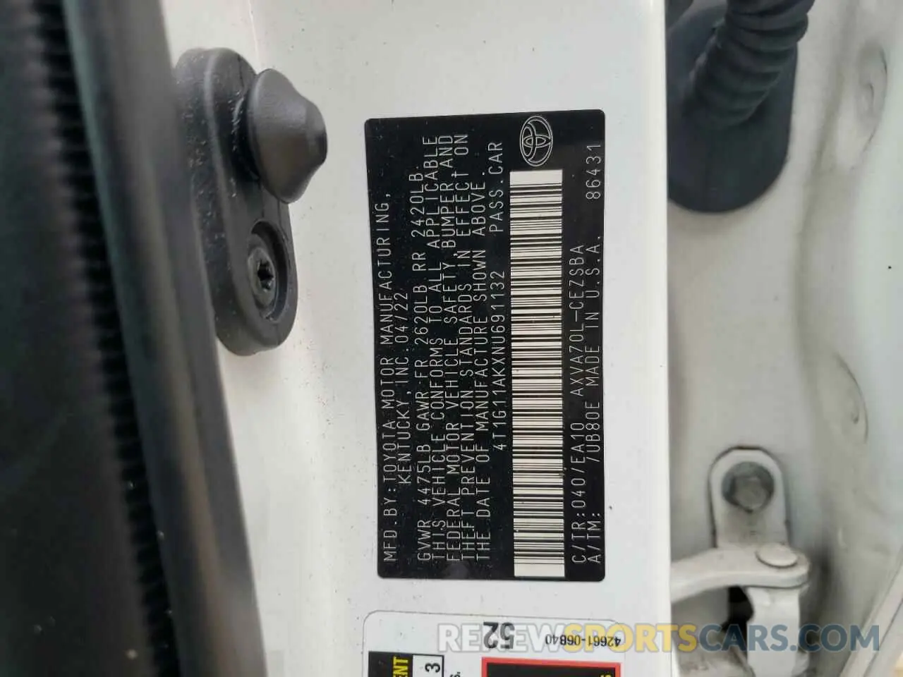 12 fotografías del automóvil dañado 4T1G11AKXNU691132 TOYOTA CAMRY 2022