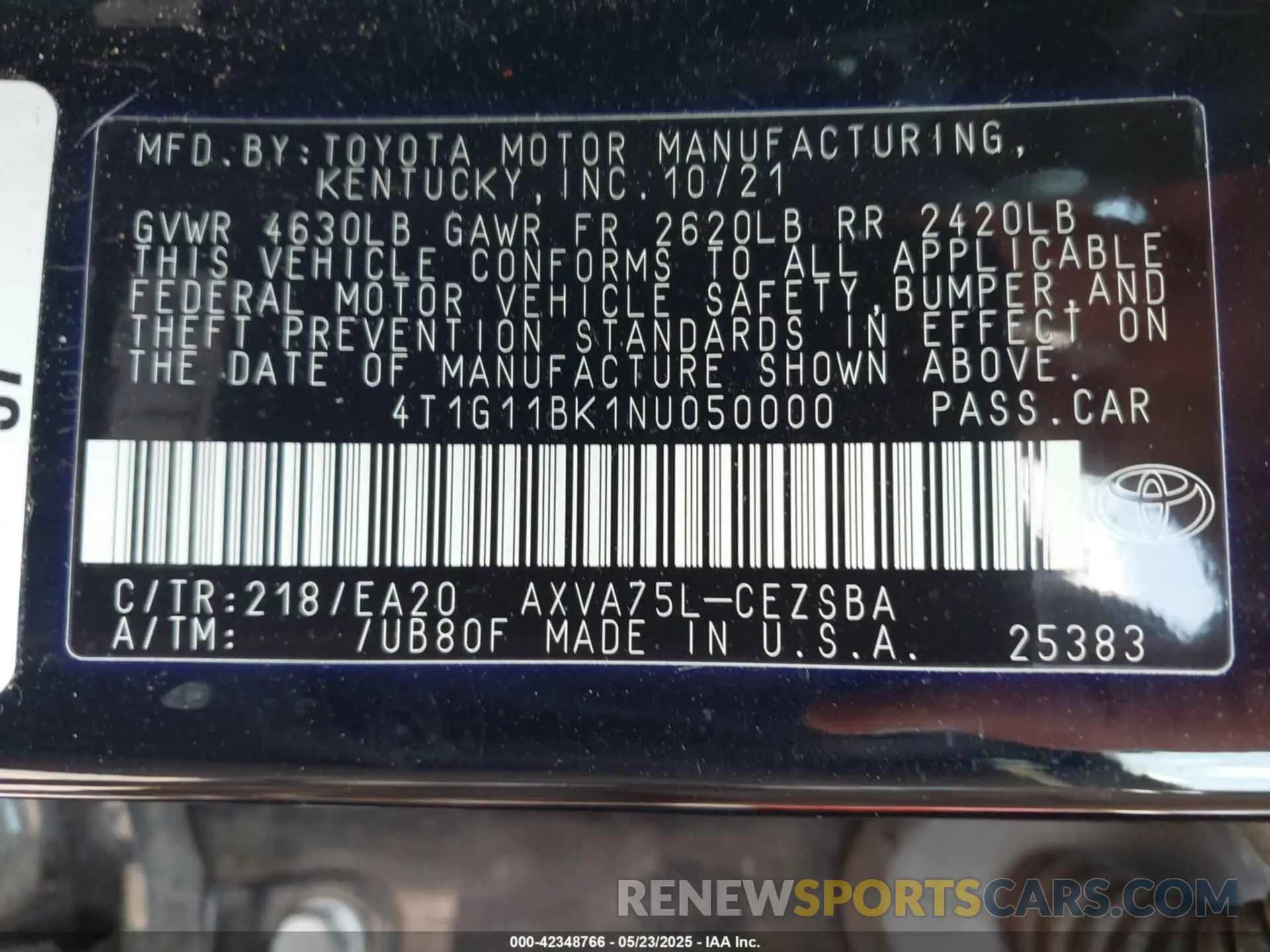 9 fotografías del automóvil dañado 4T1G11BK1NU050000 TOYOTA CAMRY 2022