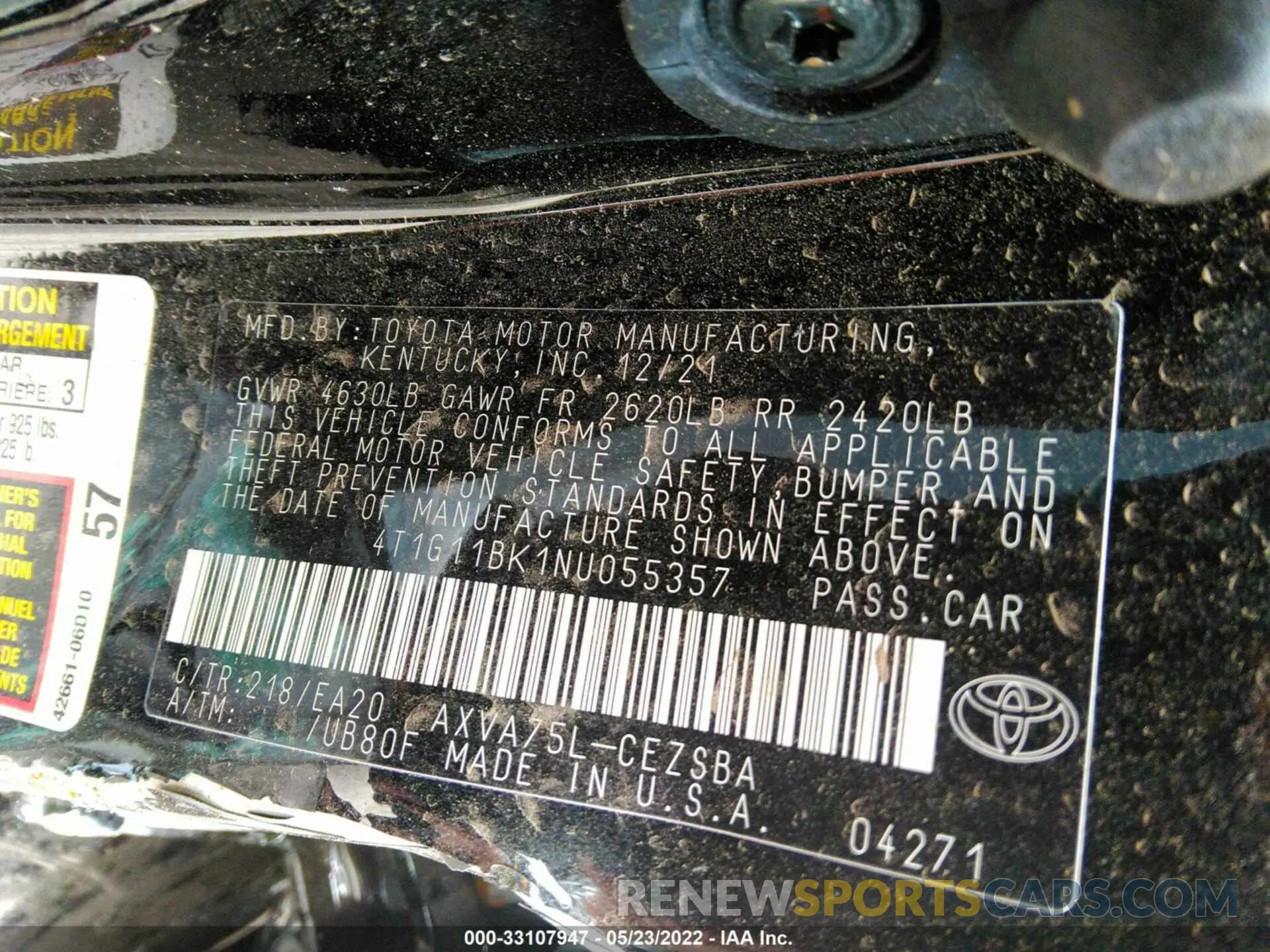 9 fotografías del automóvil dañado 4T1G11BK1NU055357 TOYOTA CAMRY 2022