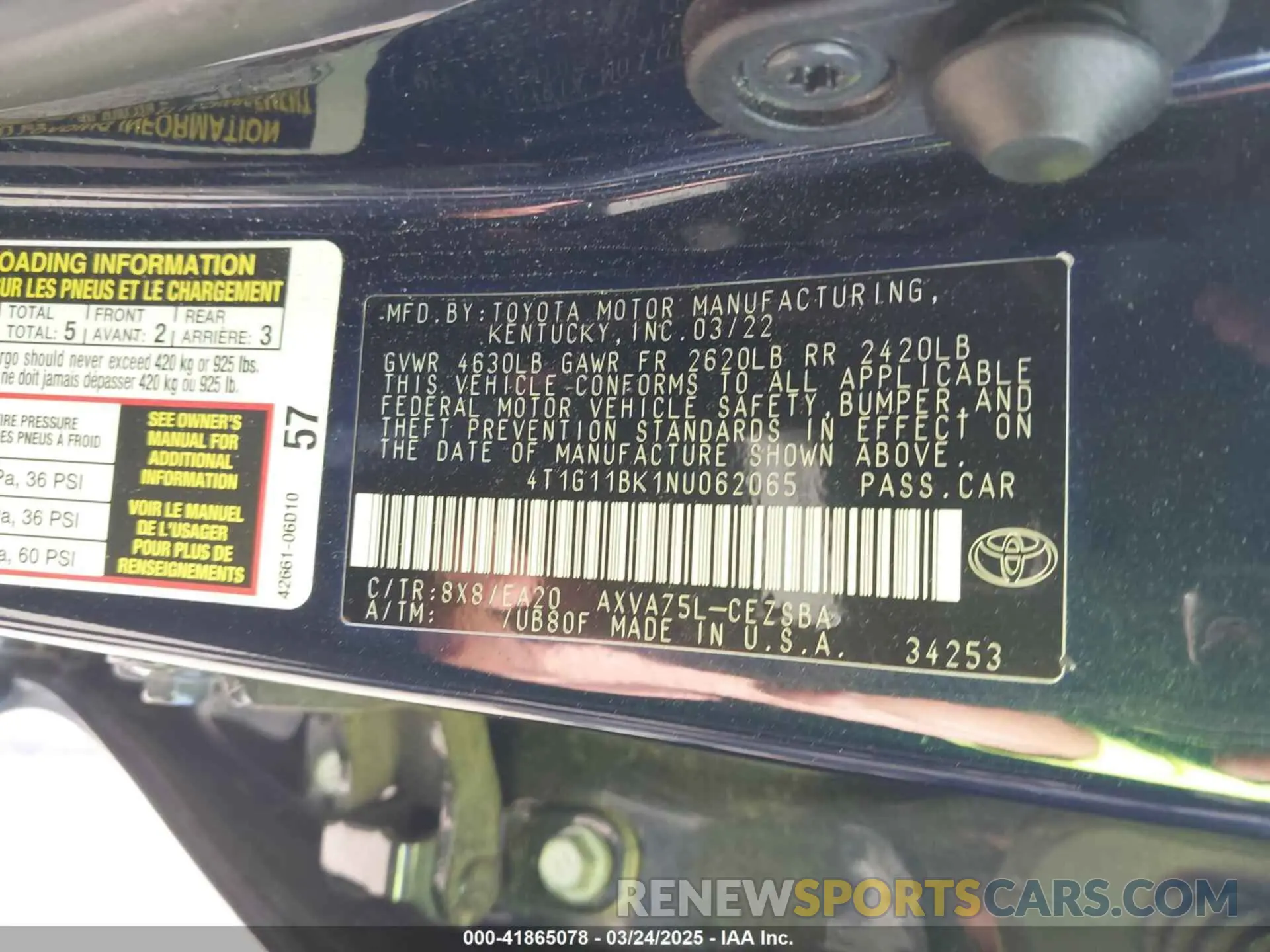 9 fotografías del automóvil dañado 4T1G11BK1NU062065 TOYOTA CAMRY 2022