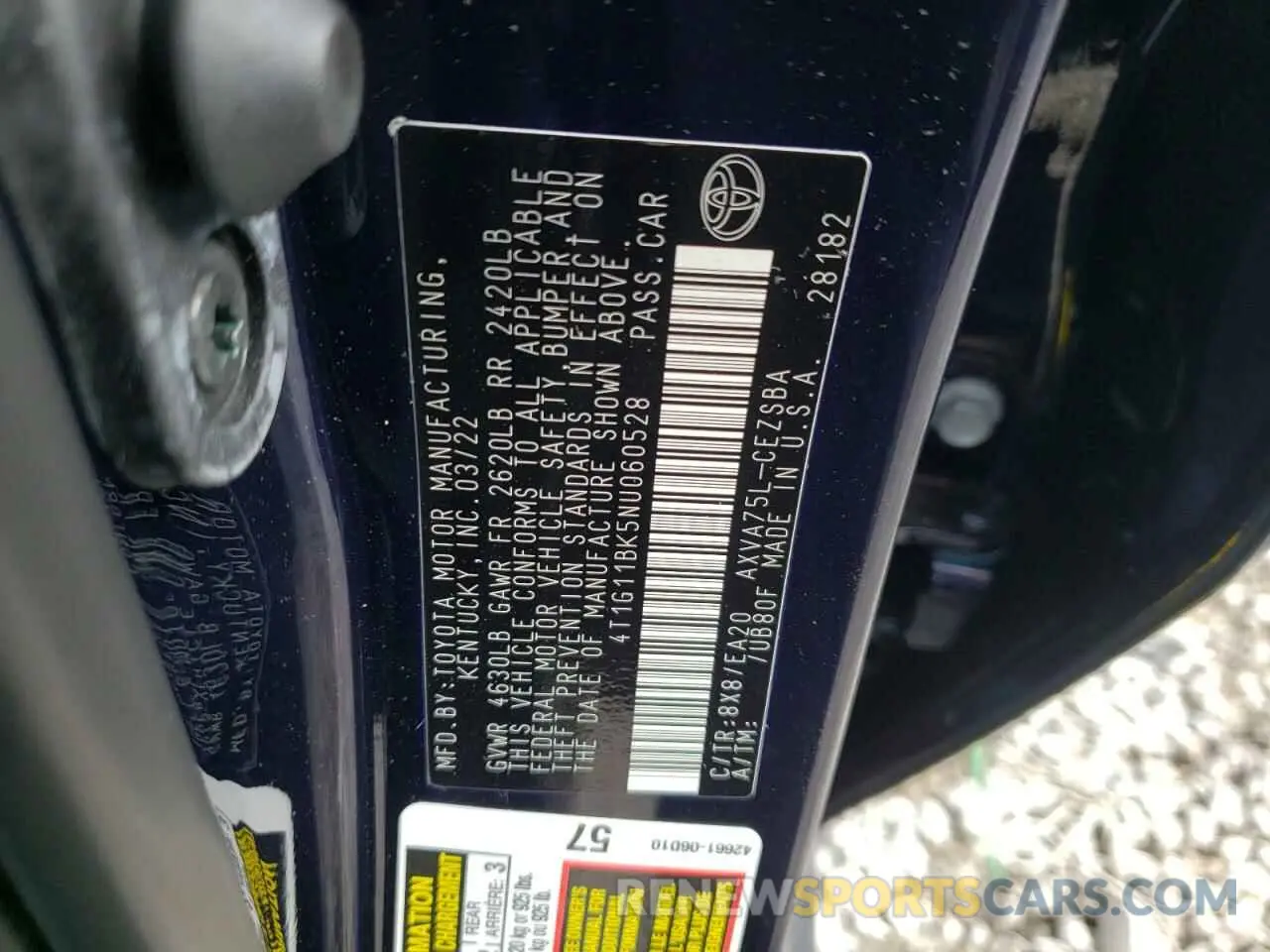 10 fotografías del automóvil dañado 4T1G11BK5NU060528 TOYOTA CAMRY 2022