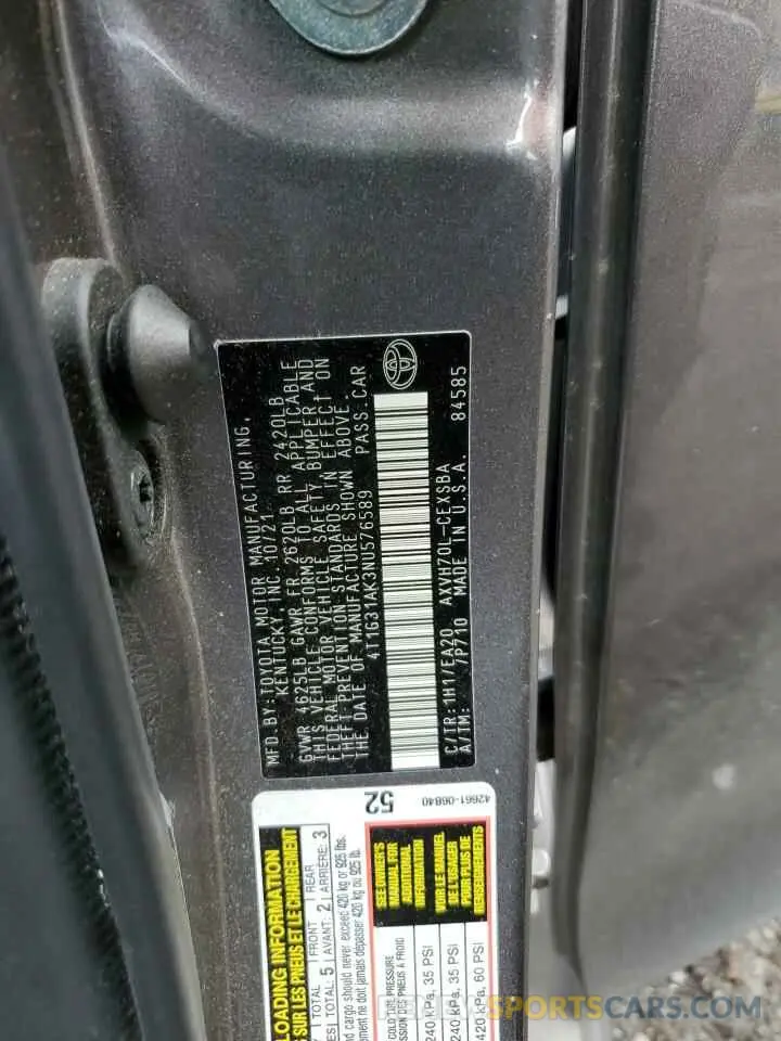 12 fotografías del automóvil dañado 4T1G31AK3NU576589 TOYOTA CAMRY 2022