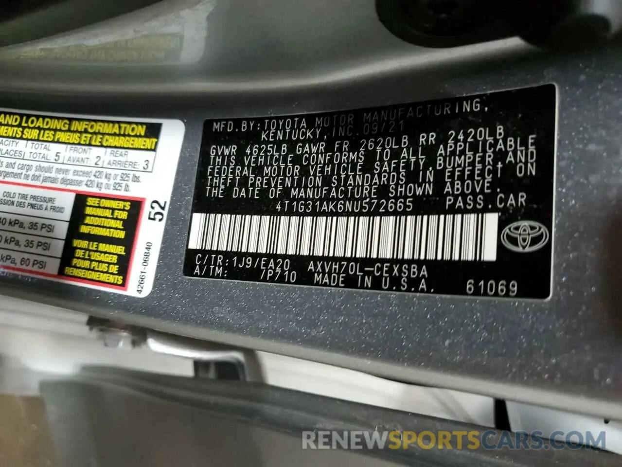 12 fotografías del automóvil dañado 4T1G31AK6NU572665 TOYOTA CAMRY 2022