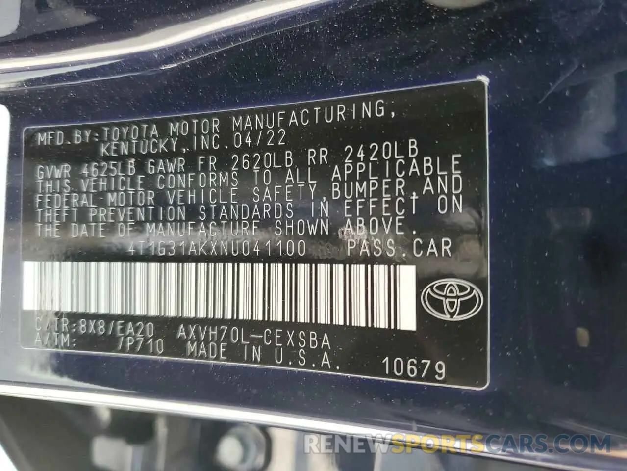 12 fotografías del automóvil dañado 4T1G31AKXNU041100 TOYOTA CAMRY 2022