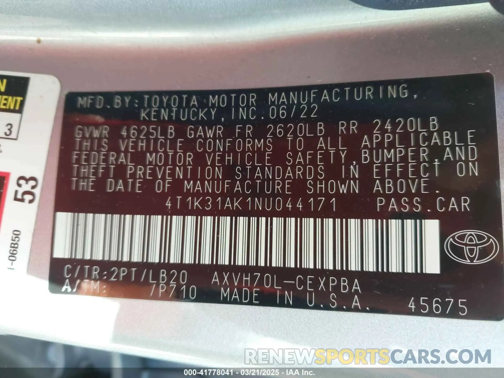 9 fotografías del automóvil dañado 4T1K31AK1NU044171 TOYOTA CAMRY 2022