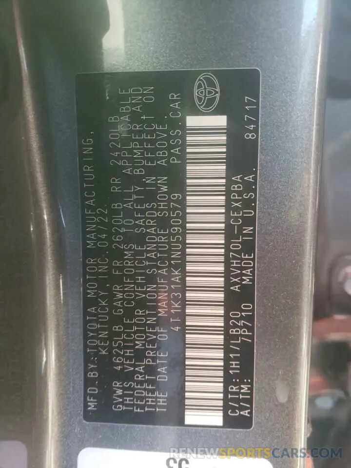 13 fotografías del automóvil dañado 4T1K31AK1NU590579 TOYOTA CAMRY 2022