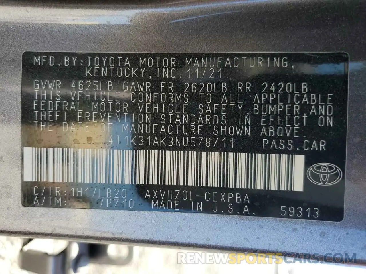 13 fotografías del automóvil dañado 4T1K31AK3NU578711 TOYOTA CAMRY 2022