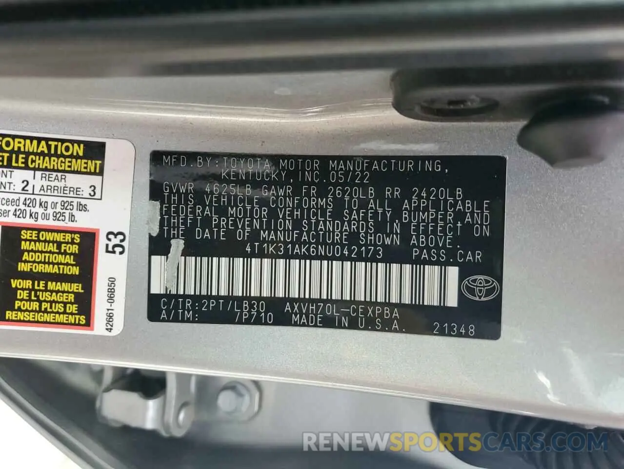 12 fotografías del automóvil dañado 4T1K31AK6NU042173 TOYOTA CAMRY 2022