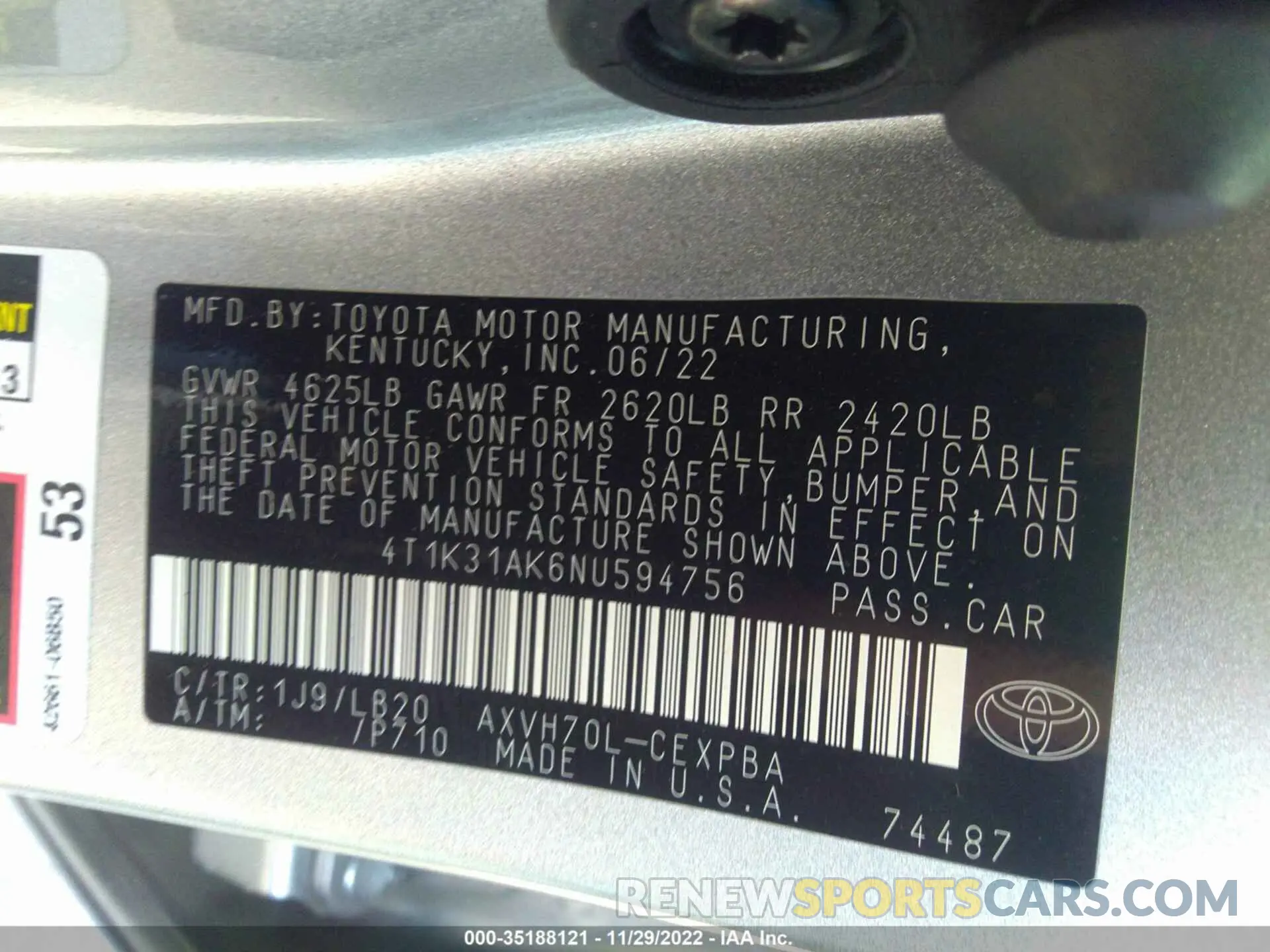 9 fotografías del automóvil dañado 4T1K31AK6NU594756 TOYOTA CAMRY 2022