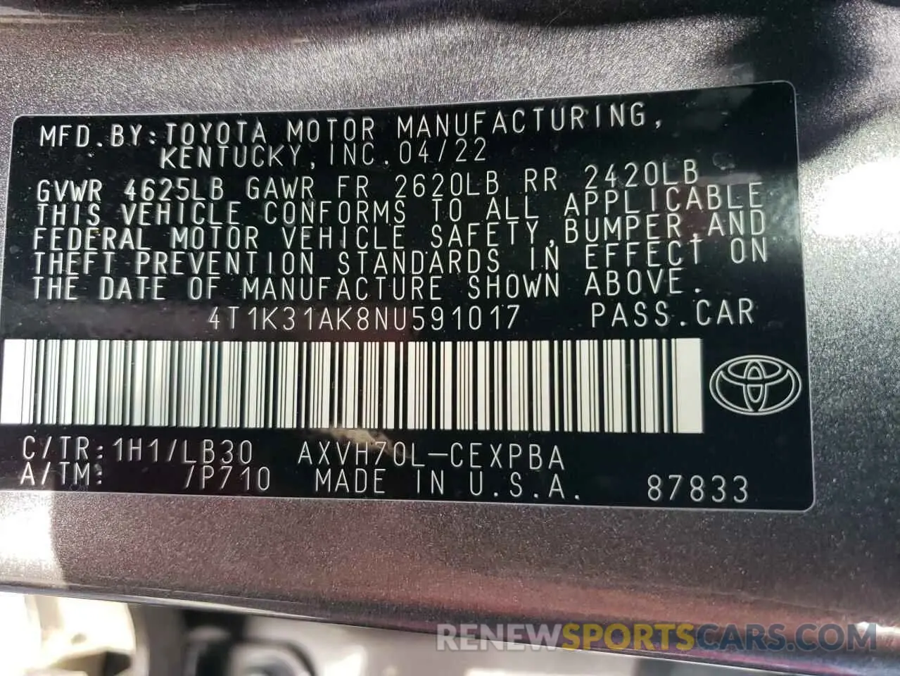 13 fotografías del automóvil dañado 4T1K31AK8NU591017 TOYOTA CAMRY 2022