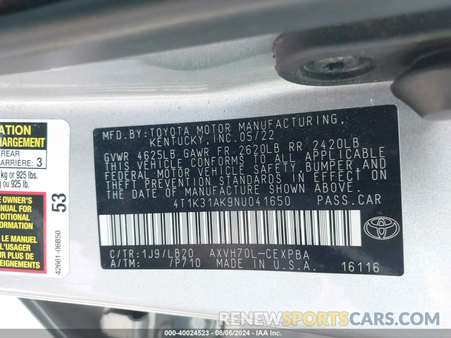 9 fotografías del automóvil dañado 4T1K31AK9NU041650 TOYOTA CAMRY 2022