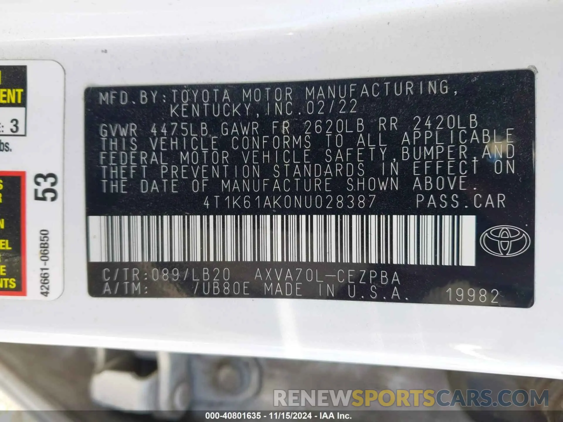 9 fotografías del automóvil dañado 4T1K61AK0NU028387 TOYOTA CAMRY 2022