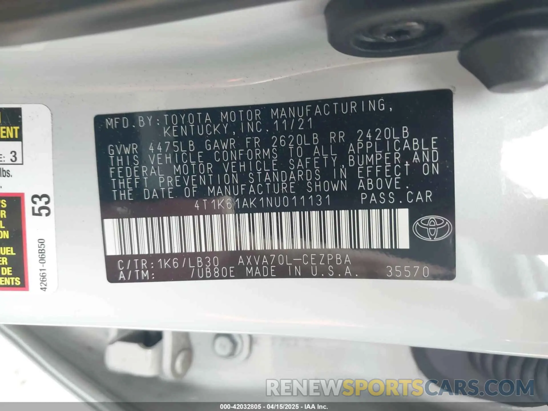 9 fotografías del automóvil dañado 4T1K61AK1NU011131 TOYOTA CAMRY 2022