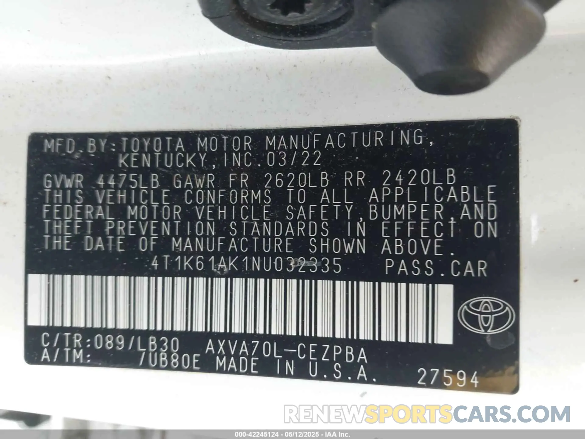 9 fotografías del automóvil dañado 4T1K61AK1NU032335 TOYOTA CAMRY 2022