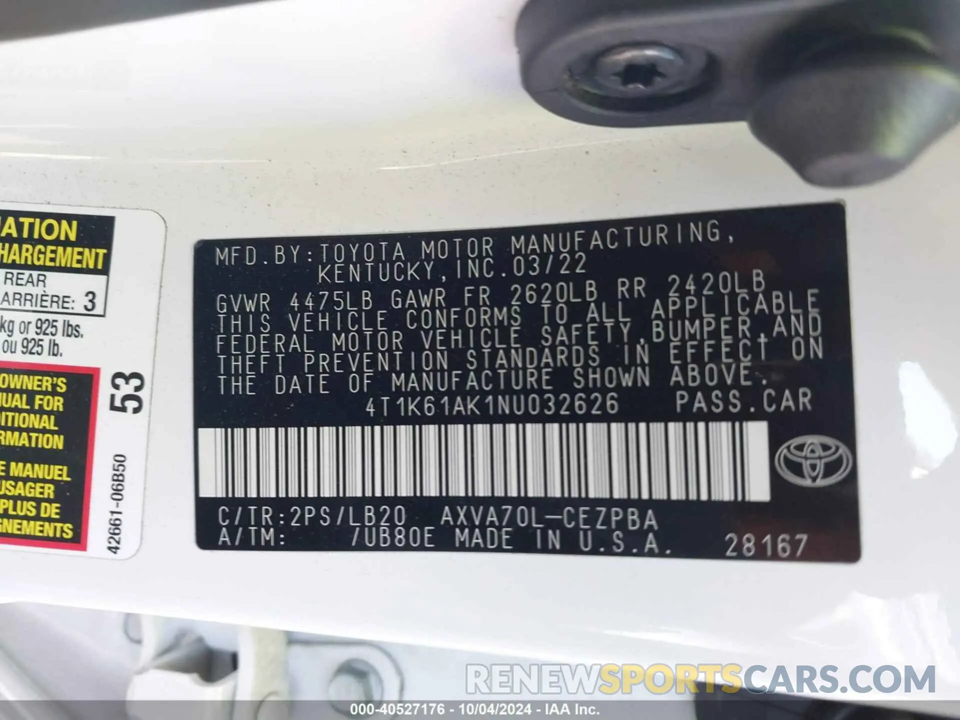 9 fotografías del automóvil dañado 4T1K61AK1NU032626 TOYOTA CAMRY 2022