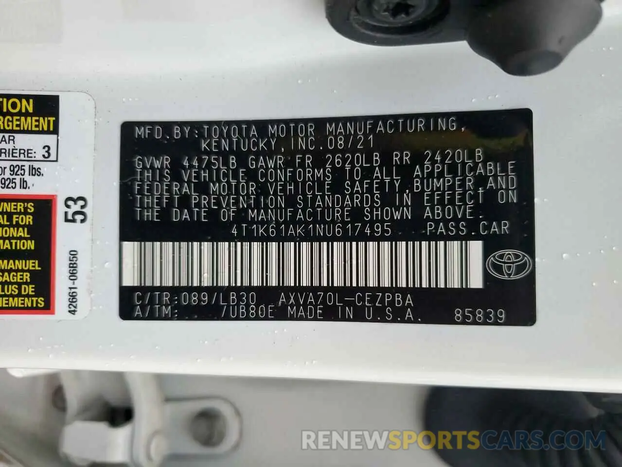 12 fotografías del automóvil dañado 4T1K61AK1NU617495 TOYOTA CAMRY 2022