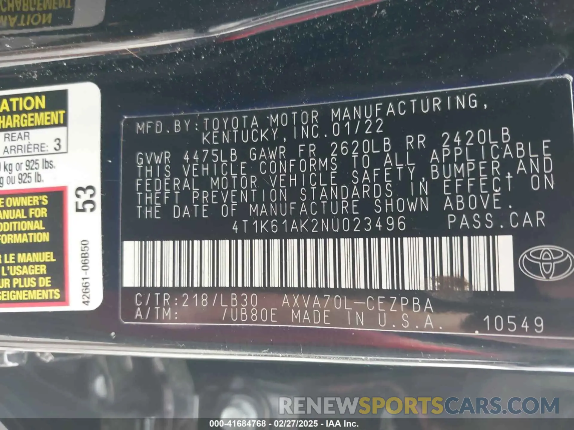 9 fotografías del automóvil dañado 4T1K61AK2NU023496 TOYOTA CAMRY 2022