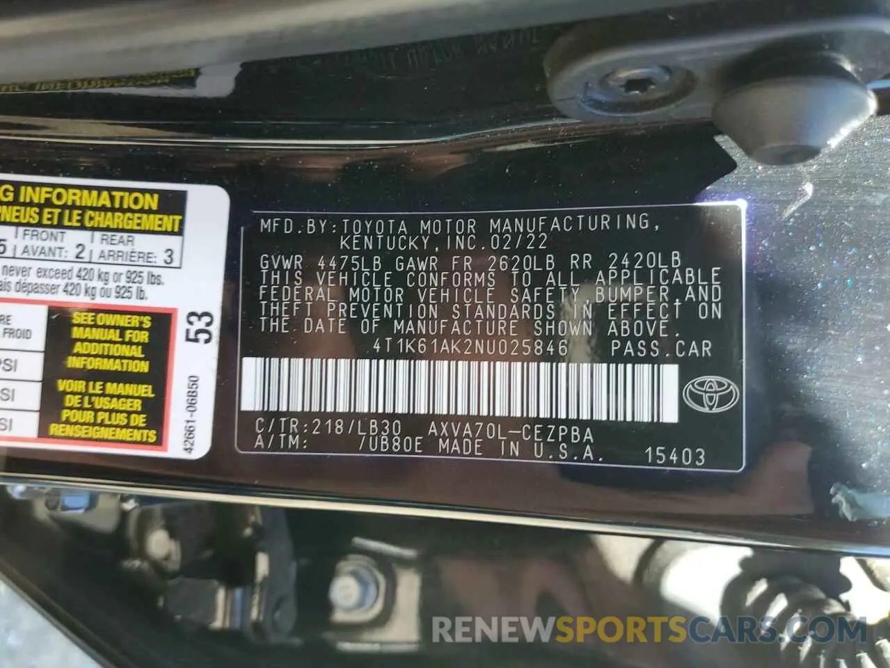 13 fotografías del automóvil dañado 4T1K61AK2NU025846 TOYOTA CAMRY 2022