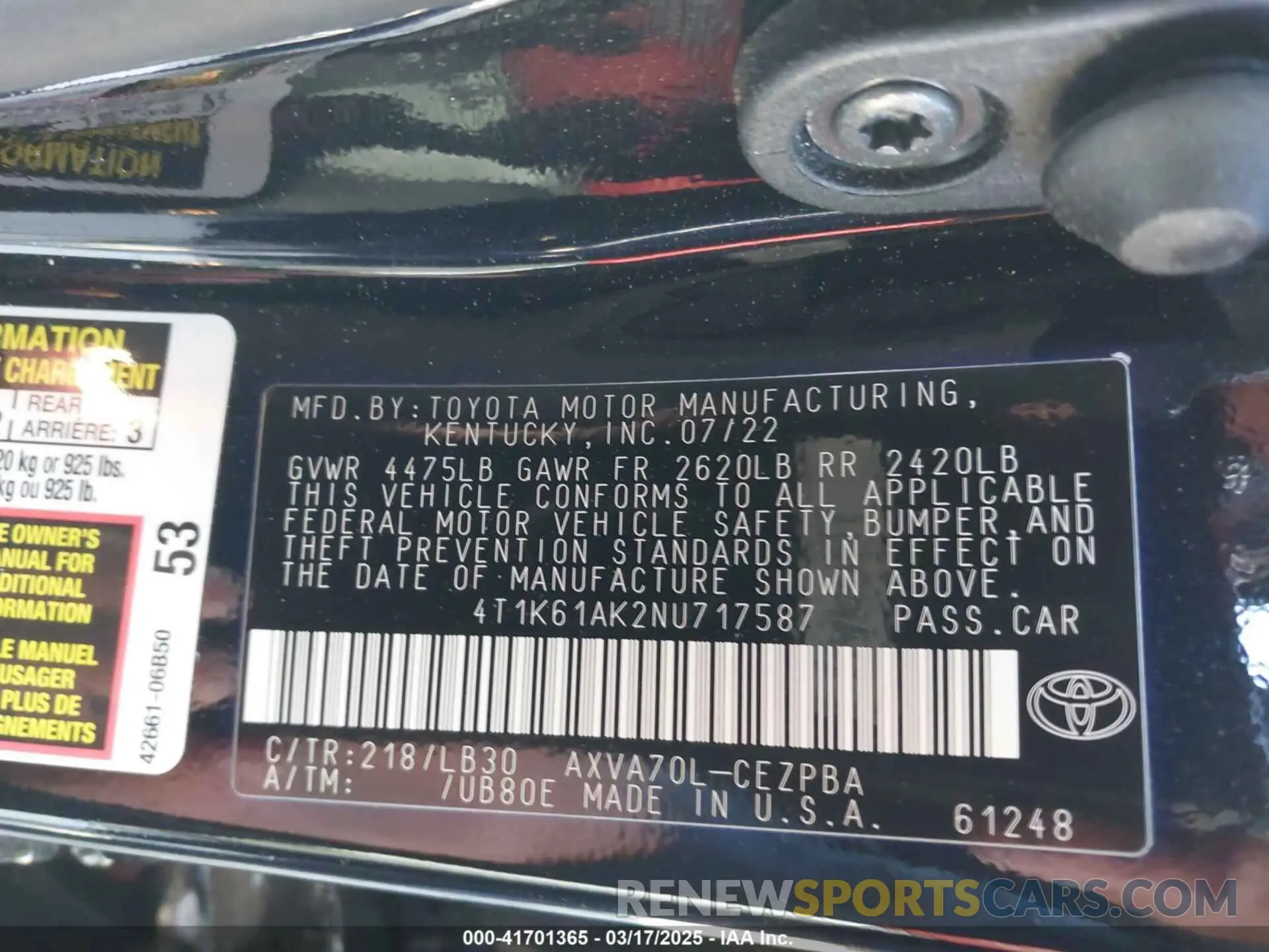 9 fotografías del automóvil dañado 4T1K61AK2NU717587 TOYOTA CAMRY 2022