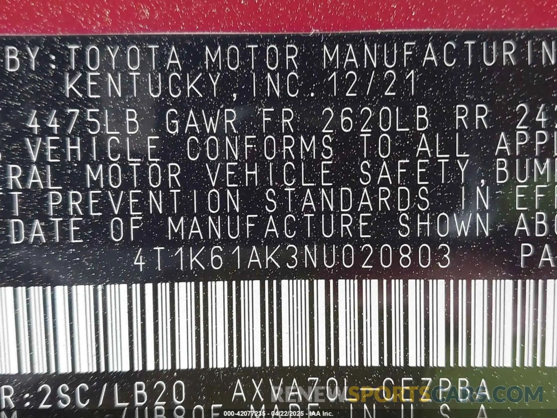 9 fotografías del automóvil dañado 4T1K61AK3NU020803 TOYOTA CAMRY 2022