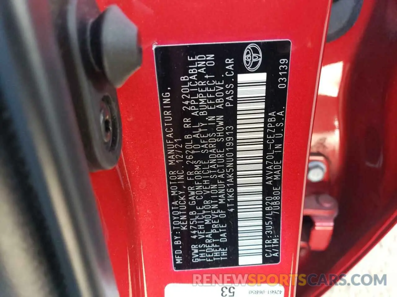12 fotografías del automóvil dañado 4T1K61AK5NU019913 TOYOTA CAMRY 2022