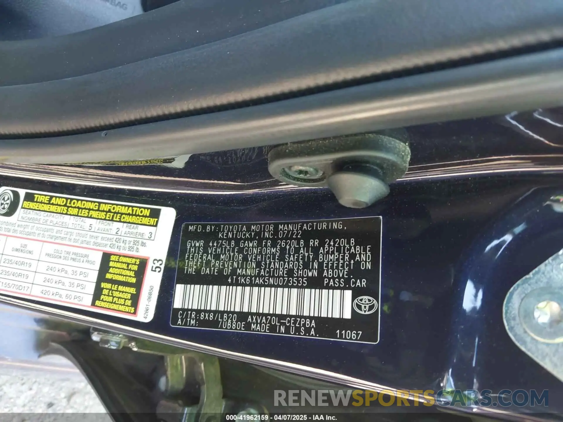 9 fotografías del automóvil dañado 4T1K61AK5NU073535 TOYOTA CAMRY 2022
