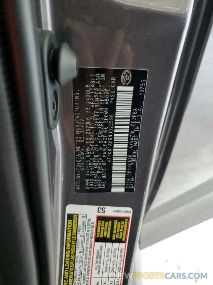13 fotografías del automóvil dañado 4T1K61AK6NU023596 TOYOTA CAMRY 2022