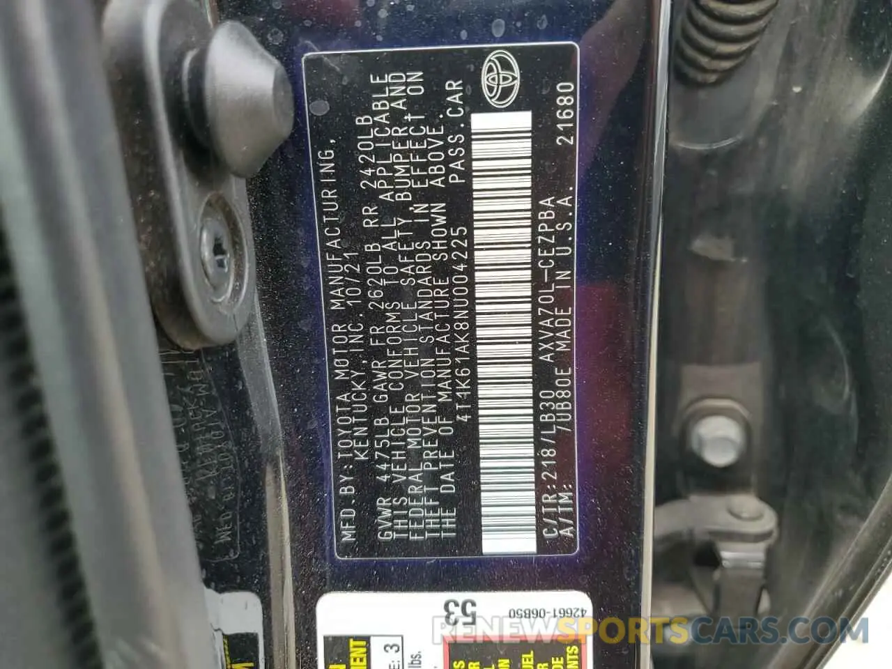 13 fotografías del automóvil dañado 4T1K61AK8NU004225 TOYOTA CAMRY 2022