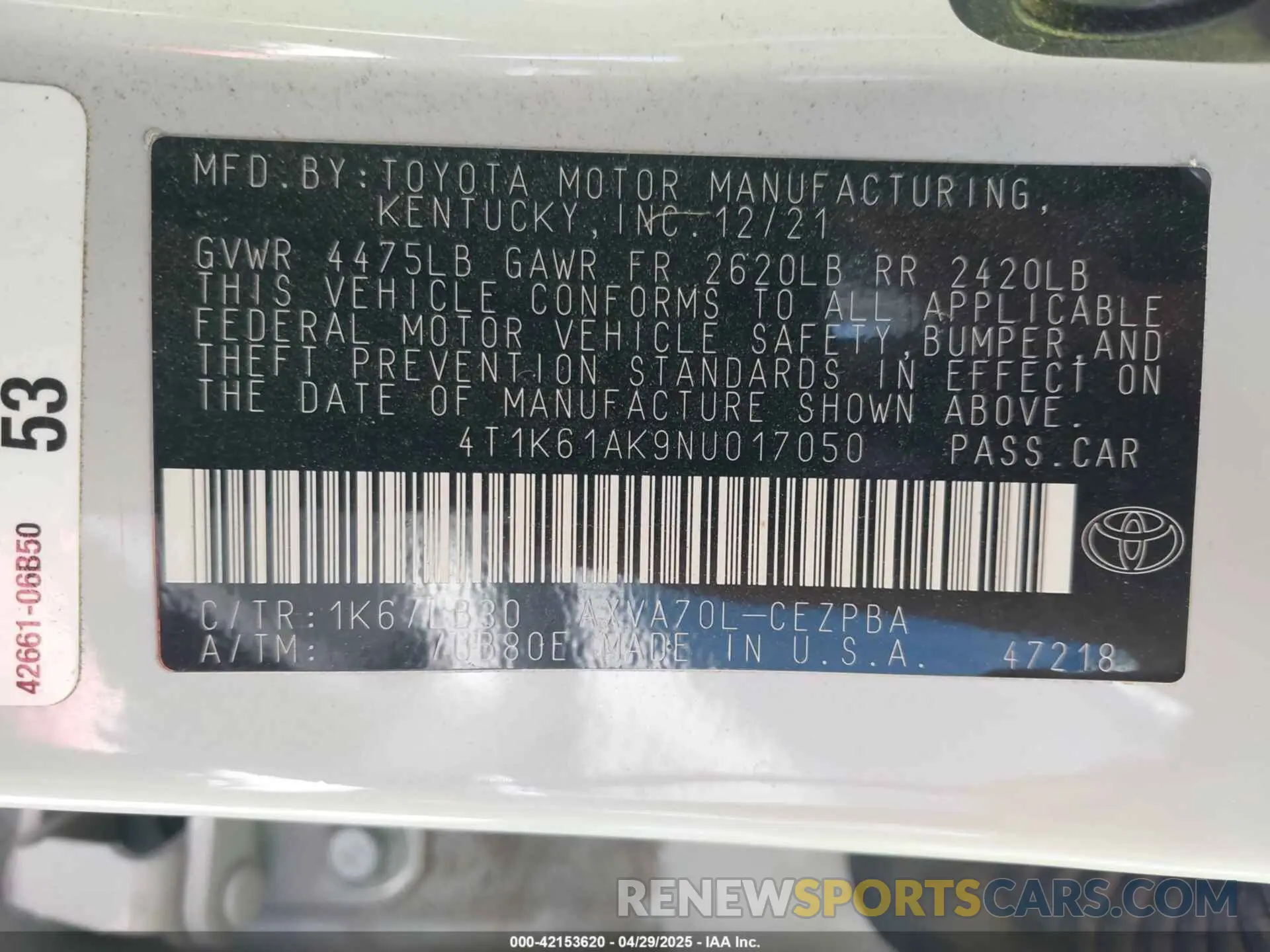 9 fotografías del automóvil dañado 4T1K61AK9NU017050 TOYOTA CAMRY 2022