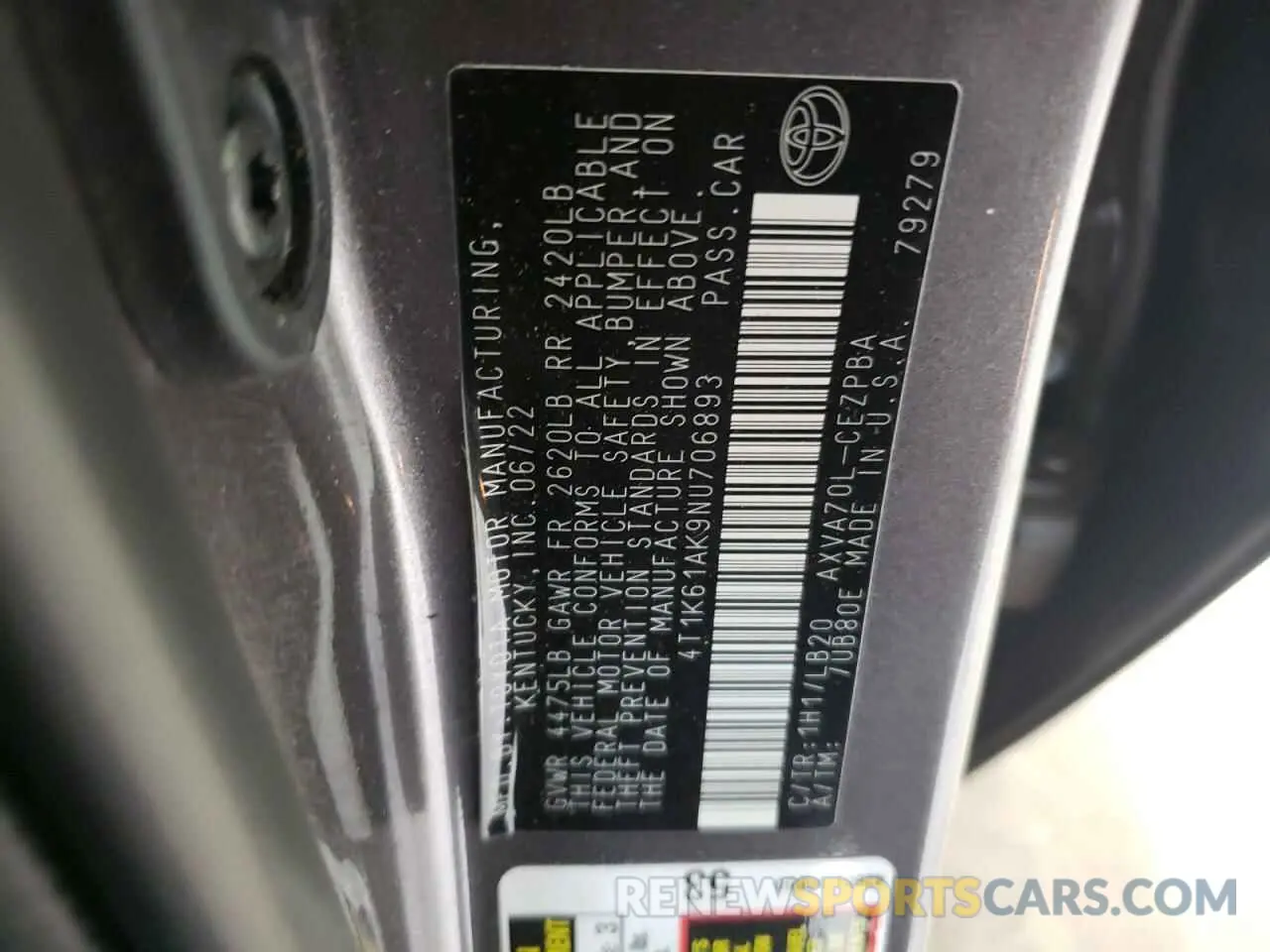 12 fotografías del automóvil dañado 4T1K61AK9NU706893 TOYOTA CAMRY 2022