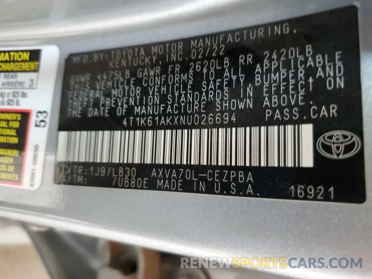 14 fotografías del automóvil dañado 4T1K61AKXNU026694 TOYOTA CAMRY 2022