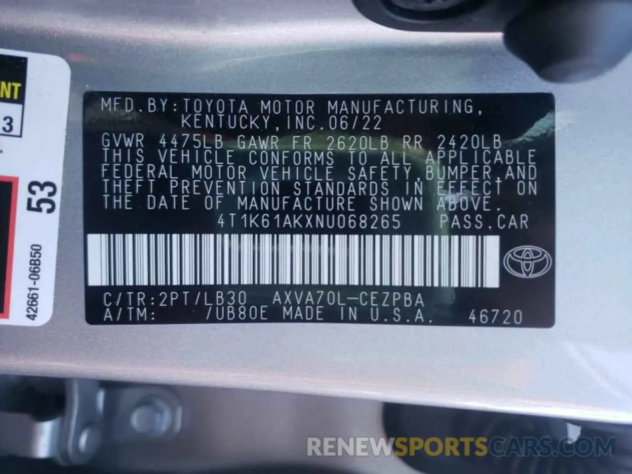 13 fotografías del automóvil dañado 4T1K61AKXNU068265 TOYOTA CAMRY 2022