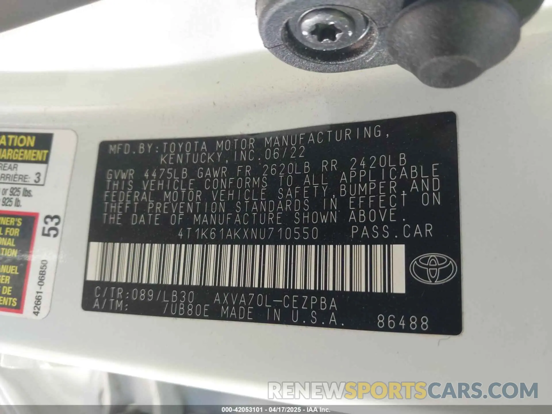 9 fotografías del automóvil dañado 4T1K61AKXNU710550 TOYOTA CAMRY 2022