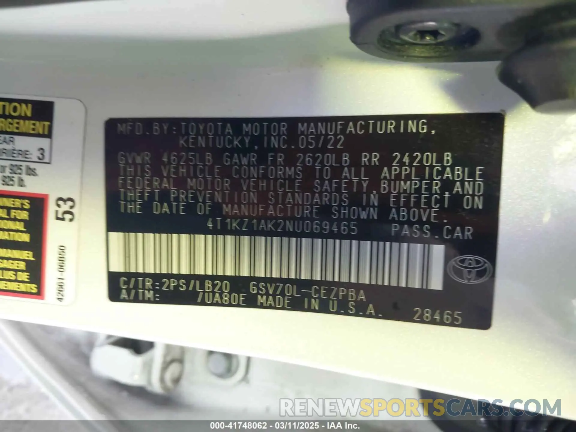 9 fotografías del automóvil dañado 4T1KZ1AK2NU069465 TOYOTA CAMRY 2022