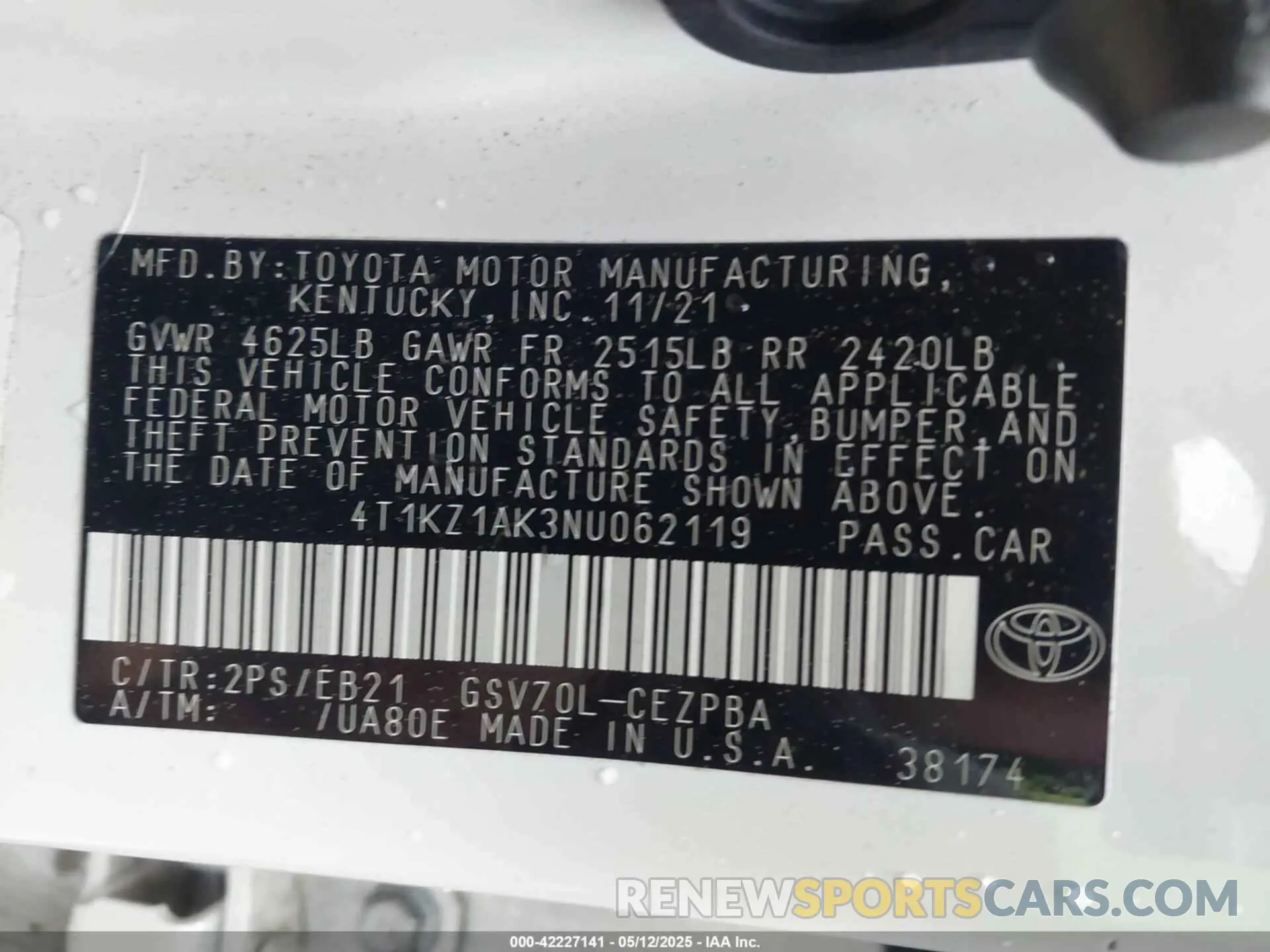 9 fotografías del automóvil dañado 4T1KZ1AK3NU062119 TOYOTA CAMRY 2022