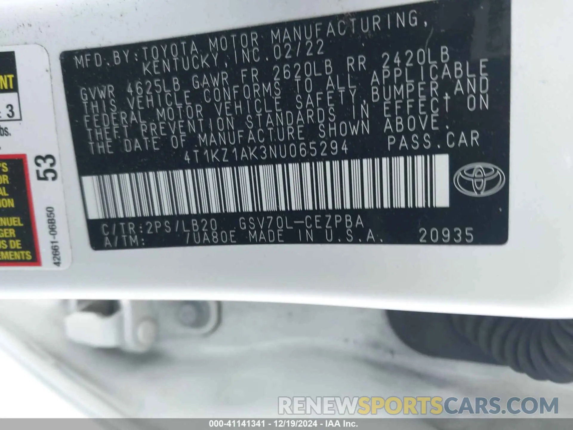 9 fotografías del automóvil dañado 4T1KZ1AK3NU065294 TOYOTA CAMRY 2022