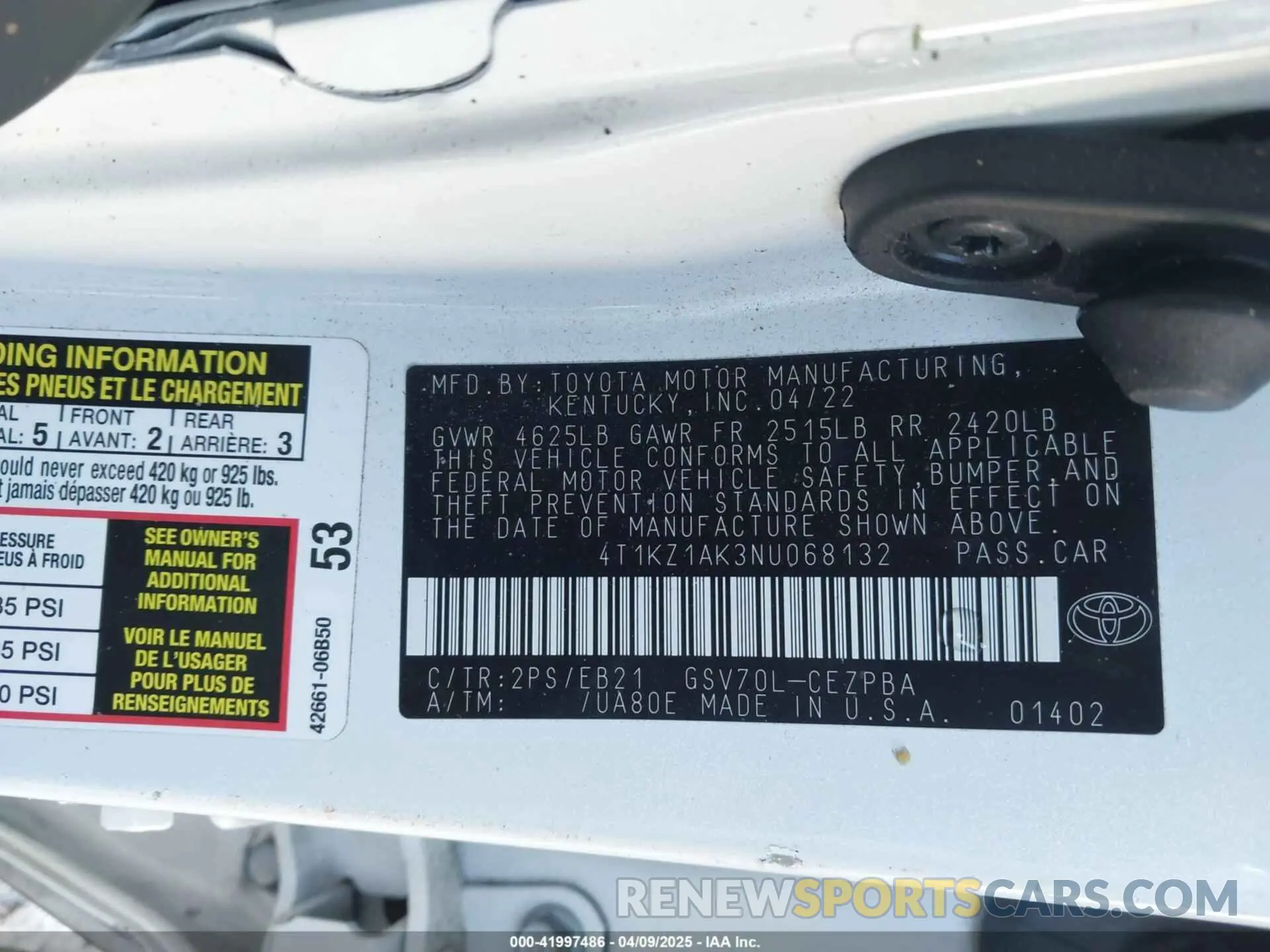 9 fotografías del automóvil dañado 4T1KZ1AK3NU068132 TOYOTA CAMRY 2022