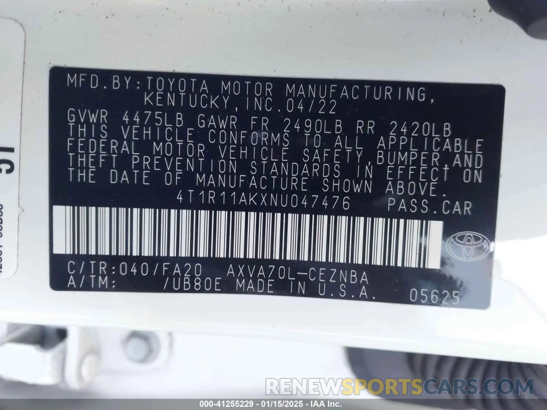 9 fotografías del automóvil dañado 4T1R11AKXNU047476 TOYOTA CAMRY 2022