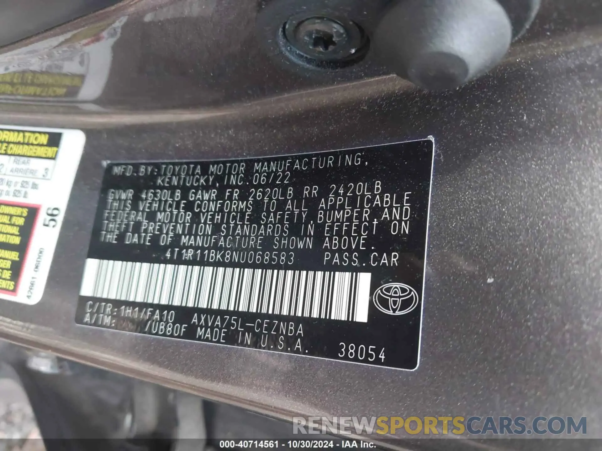 9 fotografías del automóvil dañado 4T1R11BK8NU068583 TOYOTA CAMRY 2022
