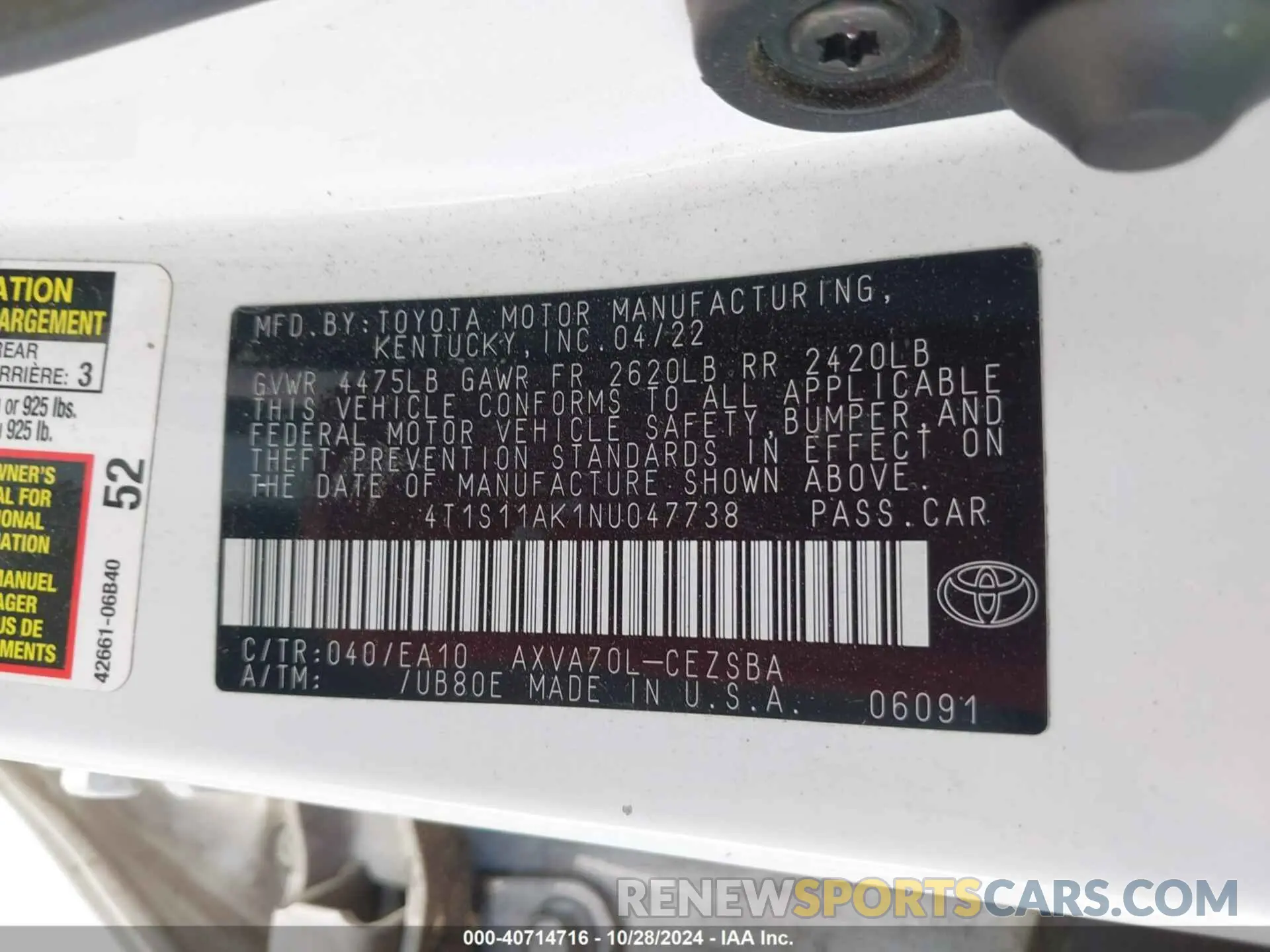 9 fotografías del automóvil dañado 4T1S11AK1NU047738 TOYOTA CAMRY 2022