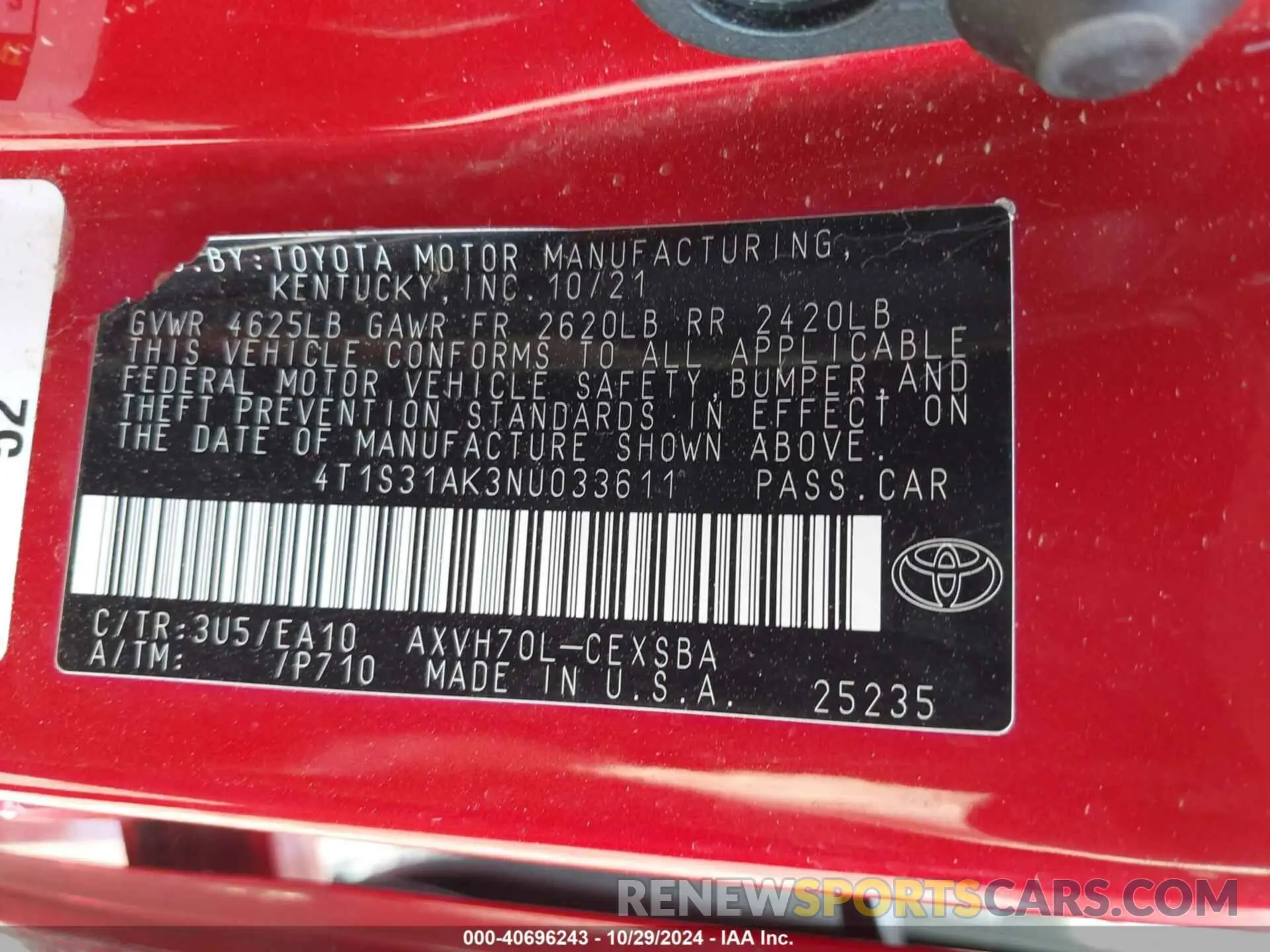9 fotografías del automóvil dañado 4T1S31AK3NU033611 TOYOTA CAMRY 2022