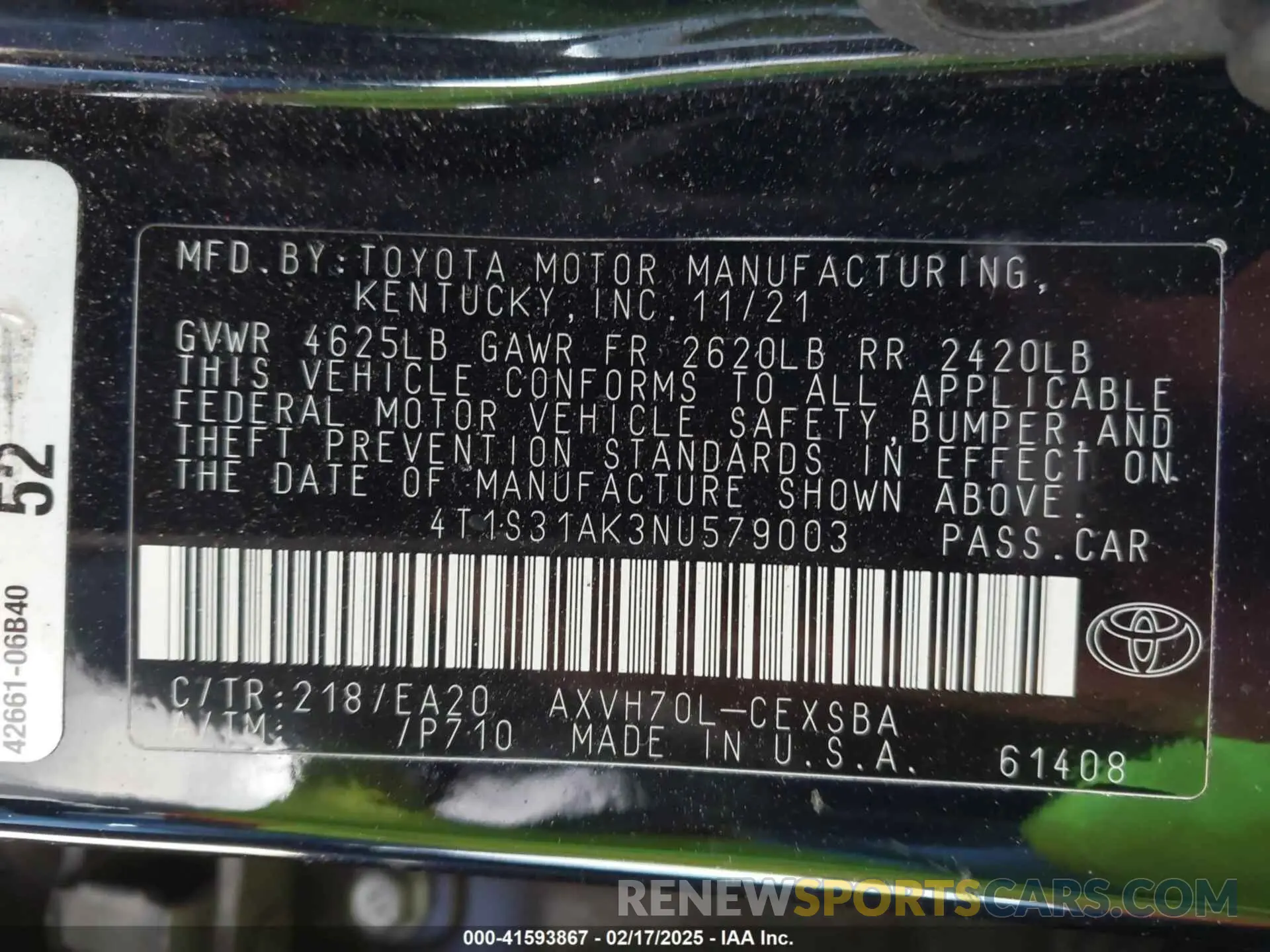 9 fotografías del automóvil dañado 4T1S31AK3NU579003 TOYOTA CAMRY 2022