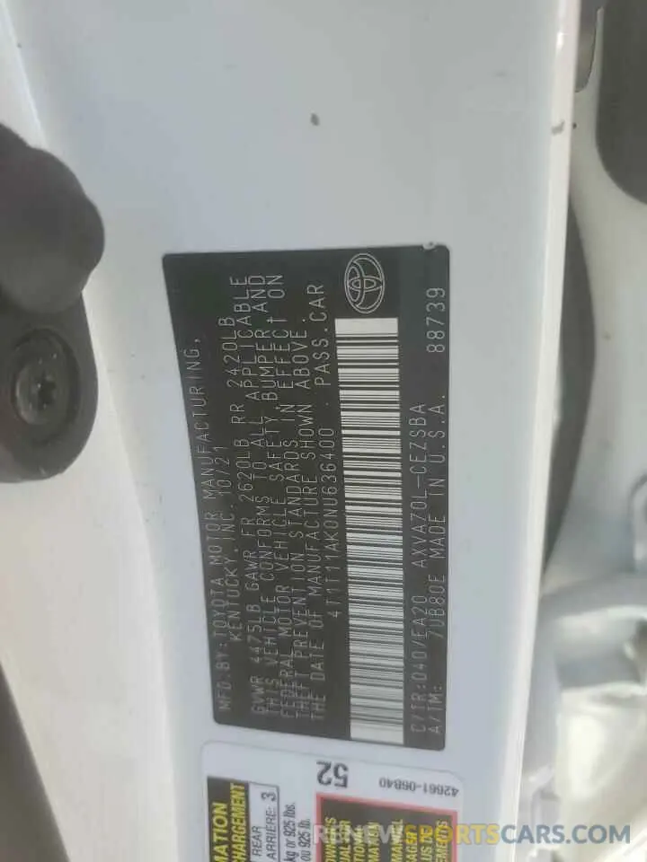 14 fotografías del automóvil dañado 4T1T11AK0NU636400 TOYOTA CAMRY 2022