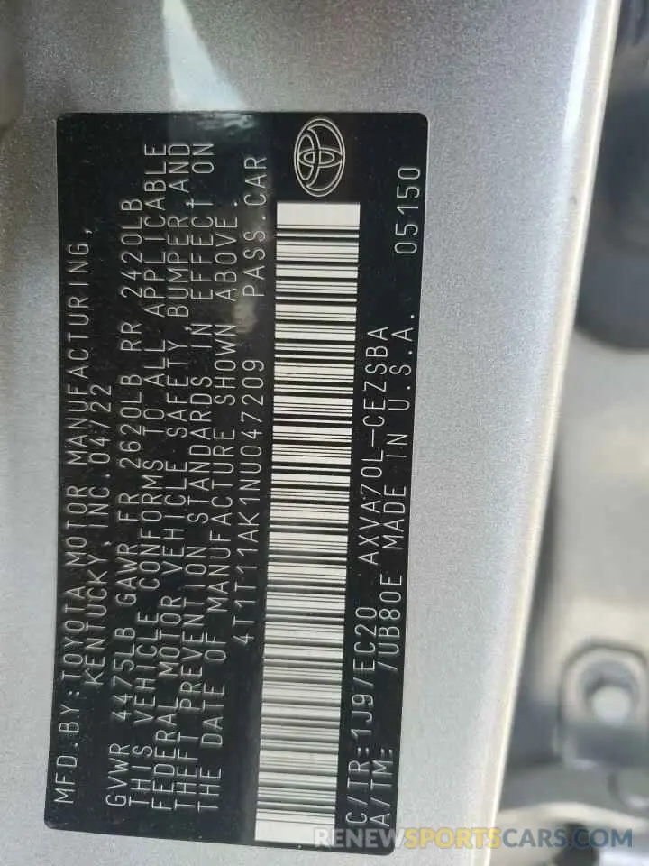15 fotografías del automóvil dañado 4T1T11AK1NU047209 TOYOTA CAMRY 2022
