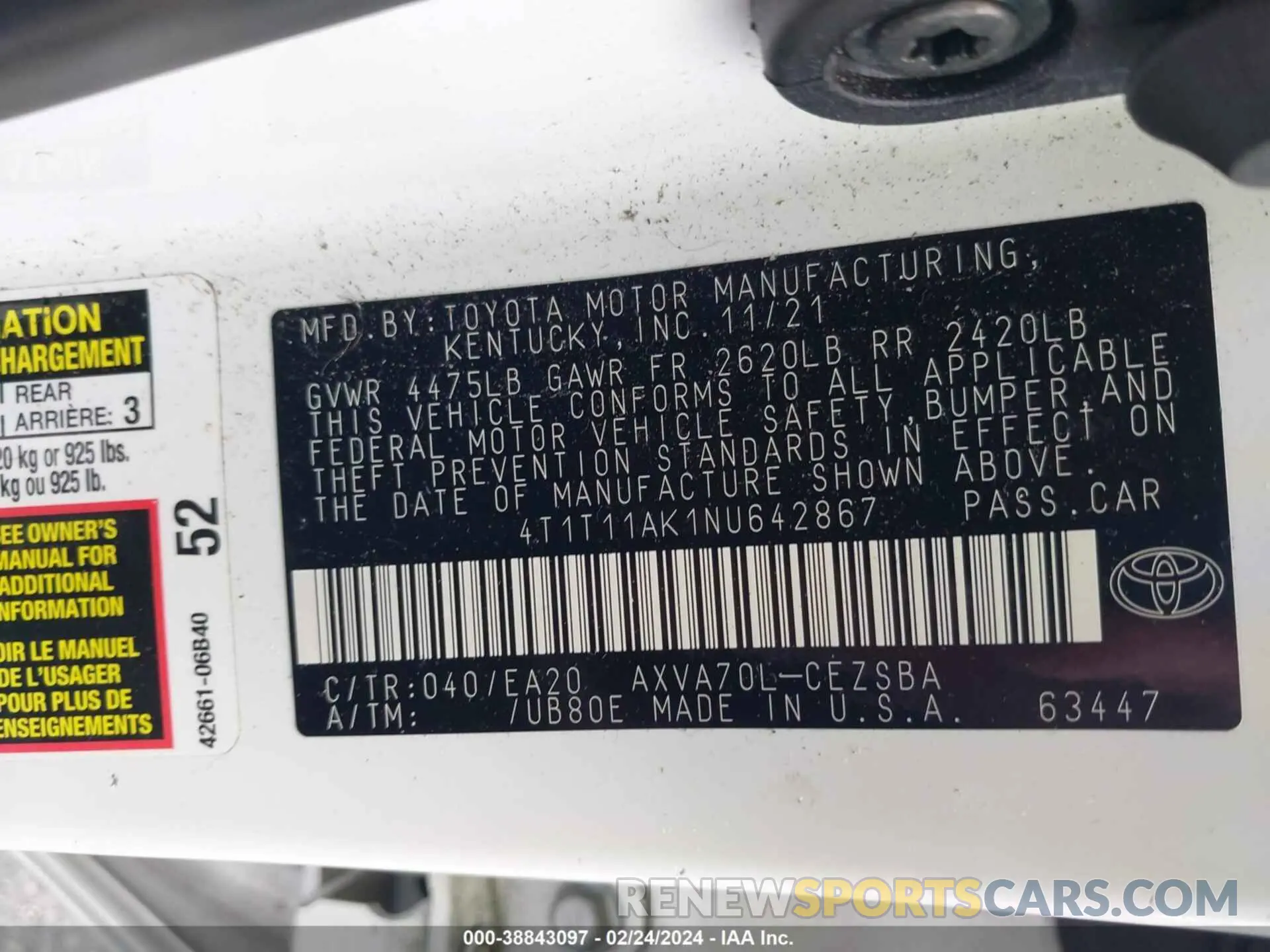 9 fotografías del automóvil dañado 4T1T11AK1NU642867 TOYOTA CAMRY 2022