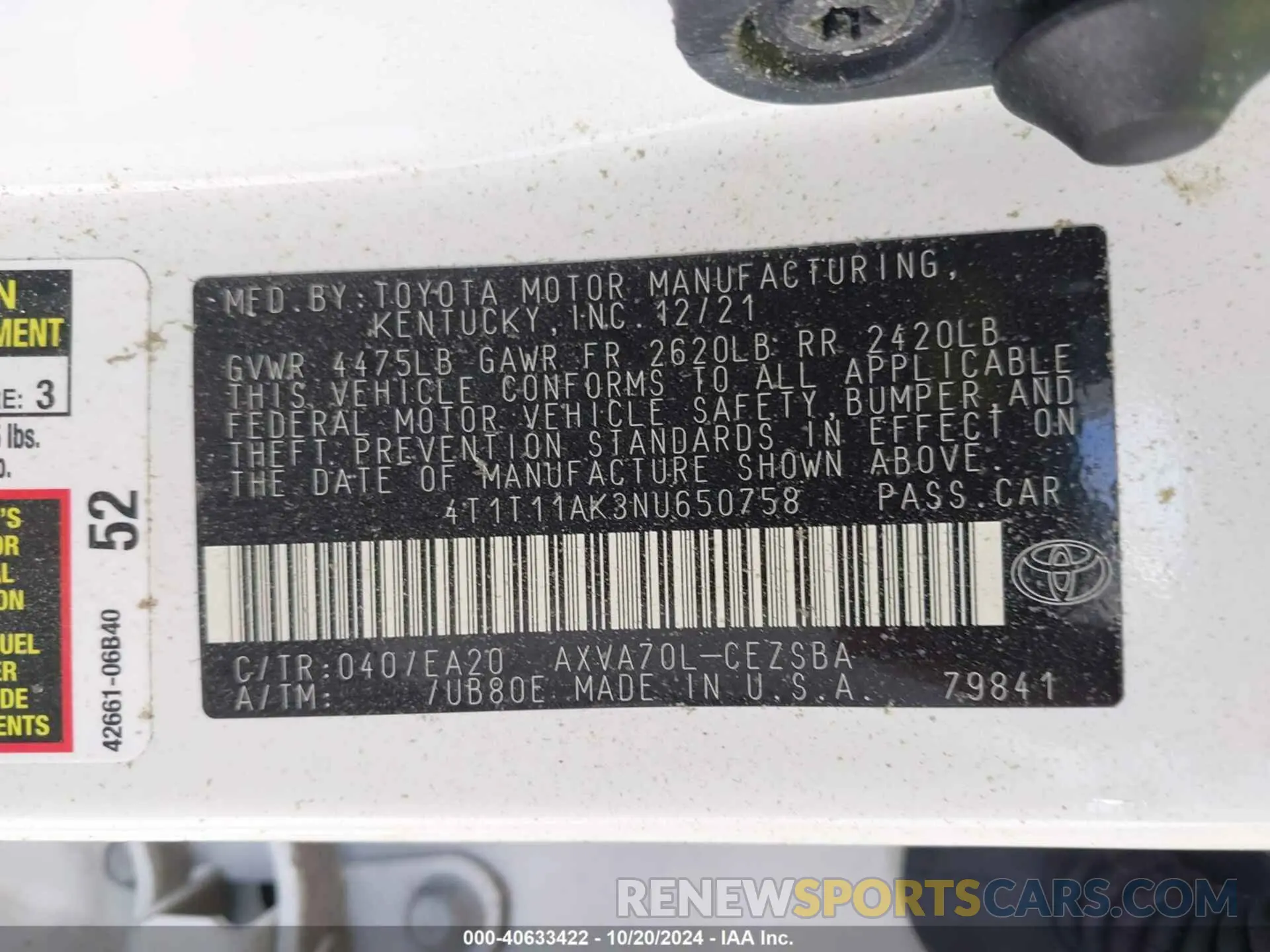 9 fotografías del automóvil dañado 4T1T11AK3NU650758 TOYOTA CAMRY 2022
