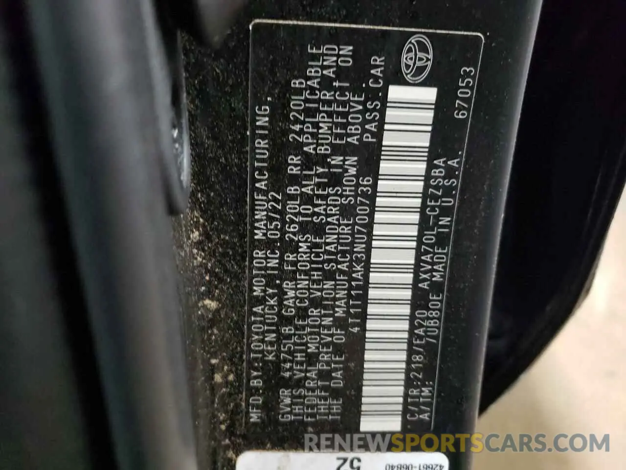 12 fotografías del automóvil dañado 4T1T11AK3NU700736 TOYOTA CAMRY 2022