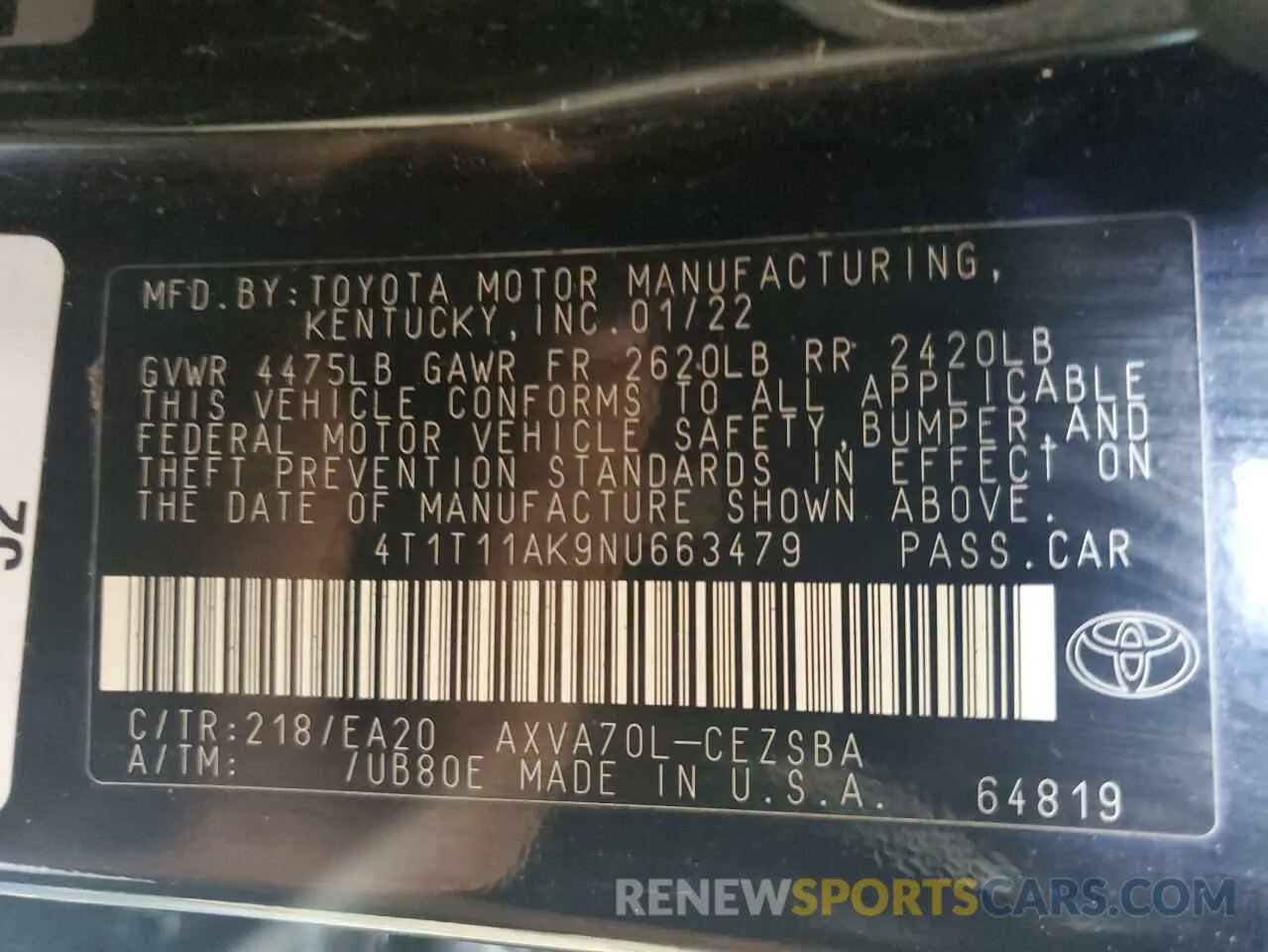 13 fotografías del automóvil dañado 4T1T11AK9NU663479 TOYOTA CAMRY 2022